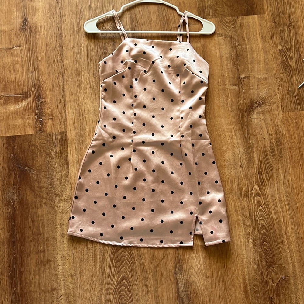 Misguided rose gold/pink polka dot dress